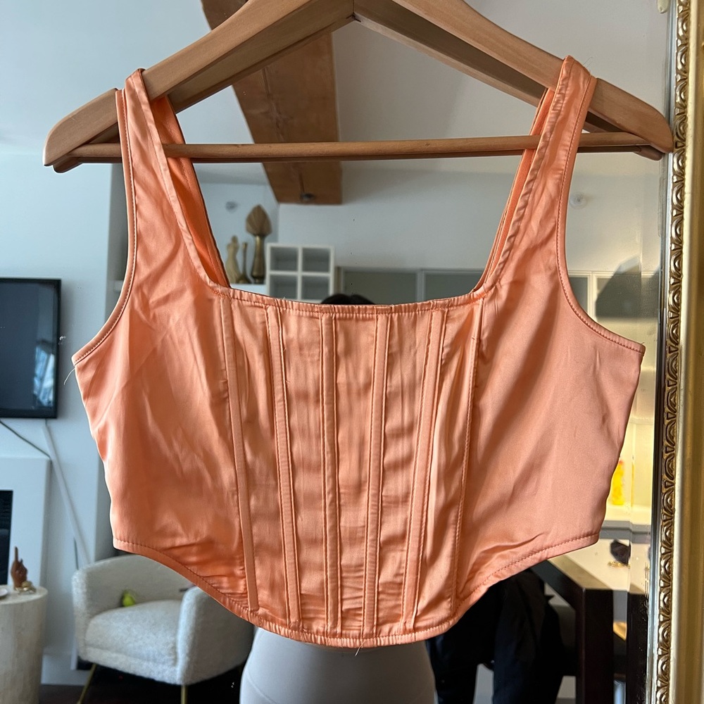 Orange satin corset top